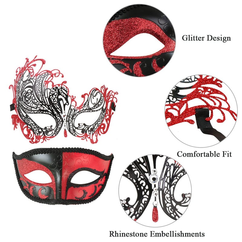 Coddsmz Couple Masquerade Mask Metal Masks Venetian Party Mask Halloween Costume Mask Mardi Gras Mask Party Evening Bar Prom Ball Mask Set for Women and Men Costumes Accessory - Image 5